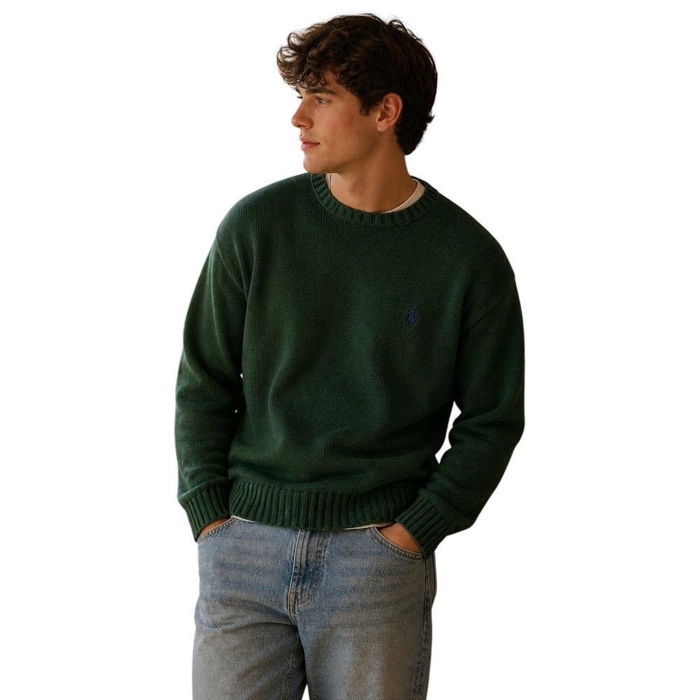 Polo Ralph Lauren Green‎ Sweater XL 100% Cotton Crewneck Classic Logo Pullover